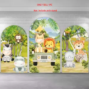 Watercolor Safari Jungle Arch Covers Stretchy Backdrop, Cartoon Wild Animals Giraffe Lion Design, Perfect for Kids Baby Shower Birthday Party Photo Backdrop