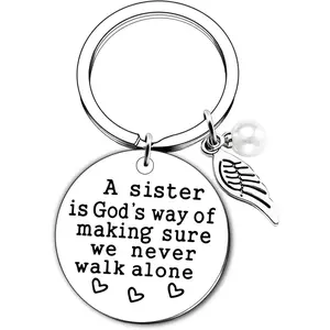 Household daily necessities Sister Keychain - God's Way of Making Sure We Never Walk Alone - Christmas Birthday Friends Gifts for Sisters, 30 mm, Silver