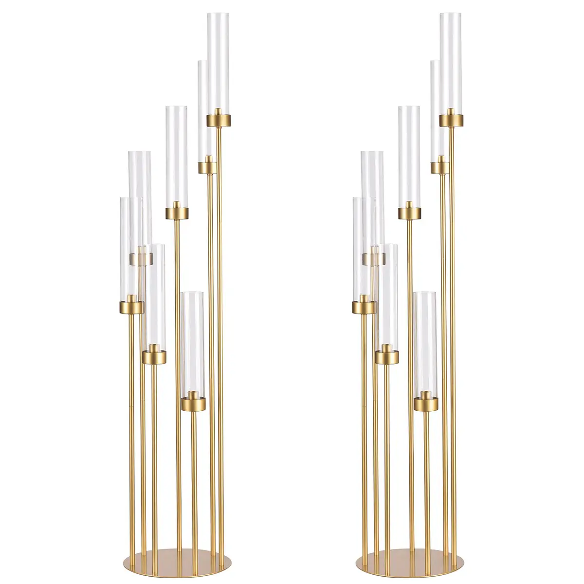 VINCIGANT 48" Tall 7-Arm Metal Floor Candelabra Set - Acrylic Lampshade Candlestick Holders for Wedding Table Decoration Home & Birthday Party Decor