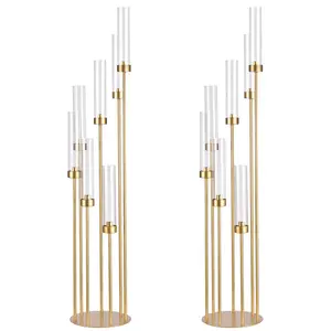 2pcs Floor Candelabra Centerpieces For Wedding , 48" Tall 7 Arm Metal Candlestick Holders With Acrylic Lampshade for Birthday Party Home Decor Fit LED Taper Candles Candelabros Para Centros De Mesa