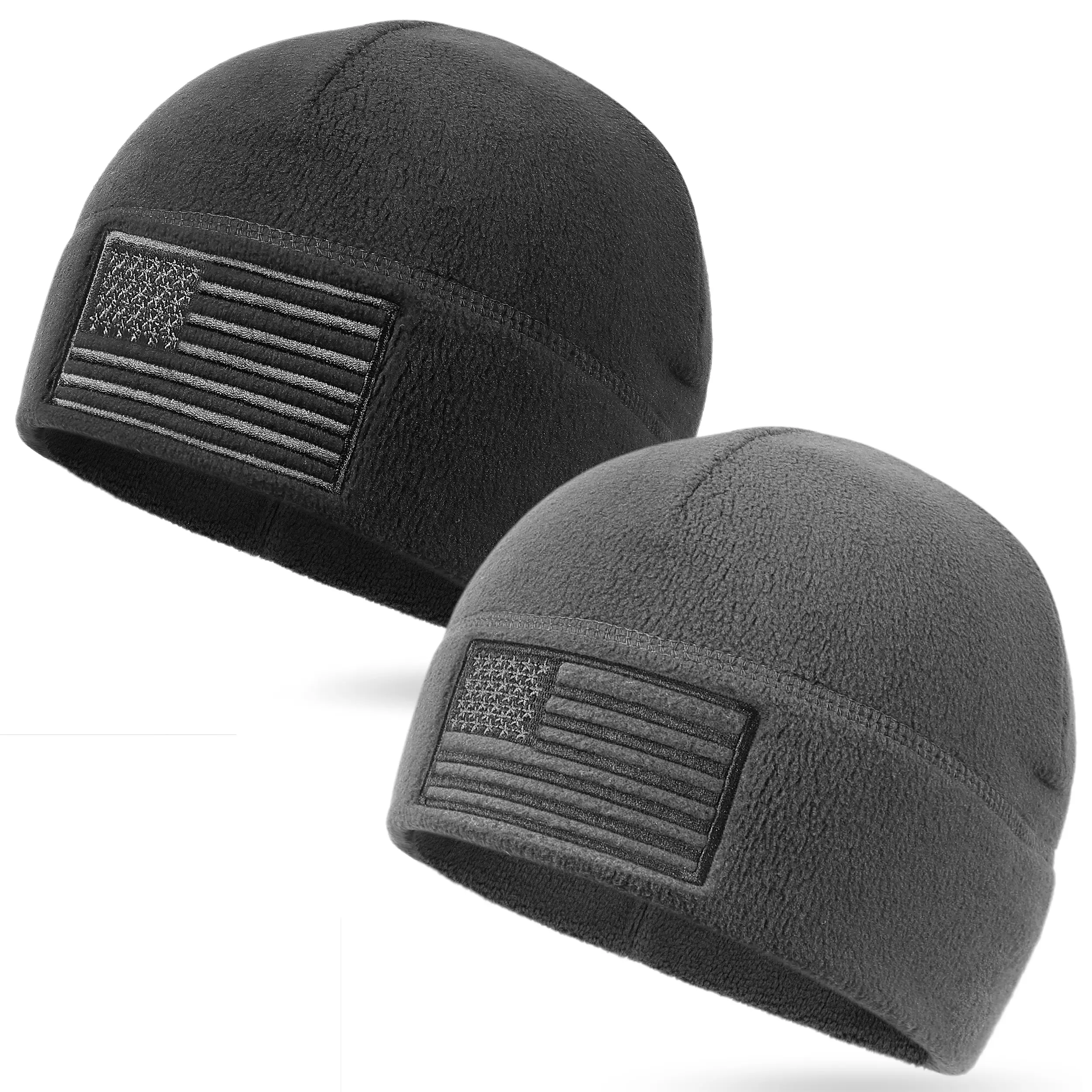 Unisex 2-Pack Flame-Resistant Quick-Dry Fleece Beanies - American Flag Skull, Freedom Feather Snapback, Adjustable Tactical All-Weather Military Headwear, Flag Accent, Birthday Gifts, Daily Commute Accessory