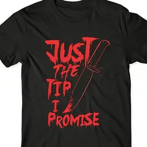 Just the tip i promise shirt,  Collar Garment Black Casual Tropical Graphic  Retro  Vintage  Y2K Streetwear Tee