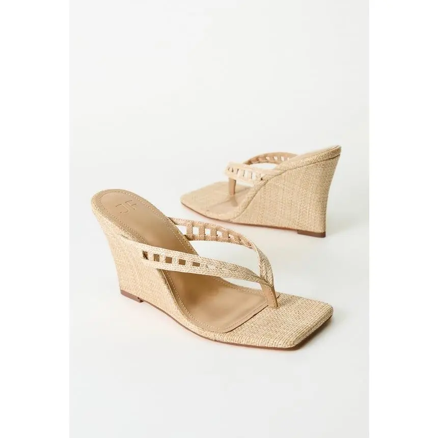 Women's Raffia Wedge Sandals, Braided Square Toe Mules, Lightweight Comfortable Heels for Summer Vacation & Brunch, Fabric, Footwear, Slip On, Minimalist, Polyurethane, Brunch Dates, Straw Texture, Wedges, Raffia Straw, Breathable, Casual, Hollow Detail