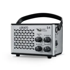 【CRAZY DEAL】LEKATO S4 Mini Bluetooth Guitar Amp, 10W Metal Rechargeable Electric Guitar Bass Amp, with Clean, Distortion, Gain Control, Portable for Travel, Indoor Practice Christmas Gift