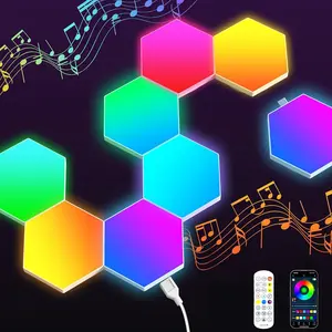 Hexagonal Wall Light Panel, Lighting Panels, Smart APP RGB Hexagon LED Modular Strip, Hexagons Remote Control, Music Sync Function for Gaming Room, Living Room, Bedroom