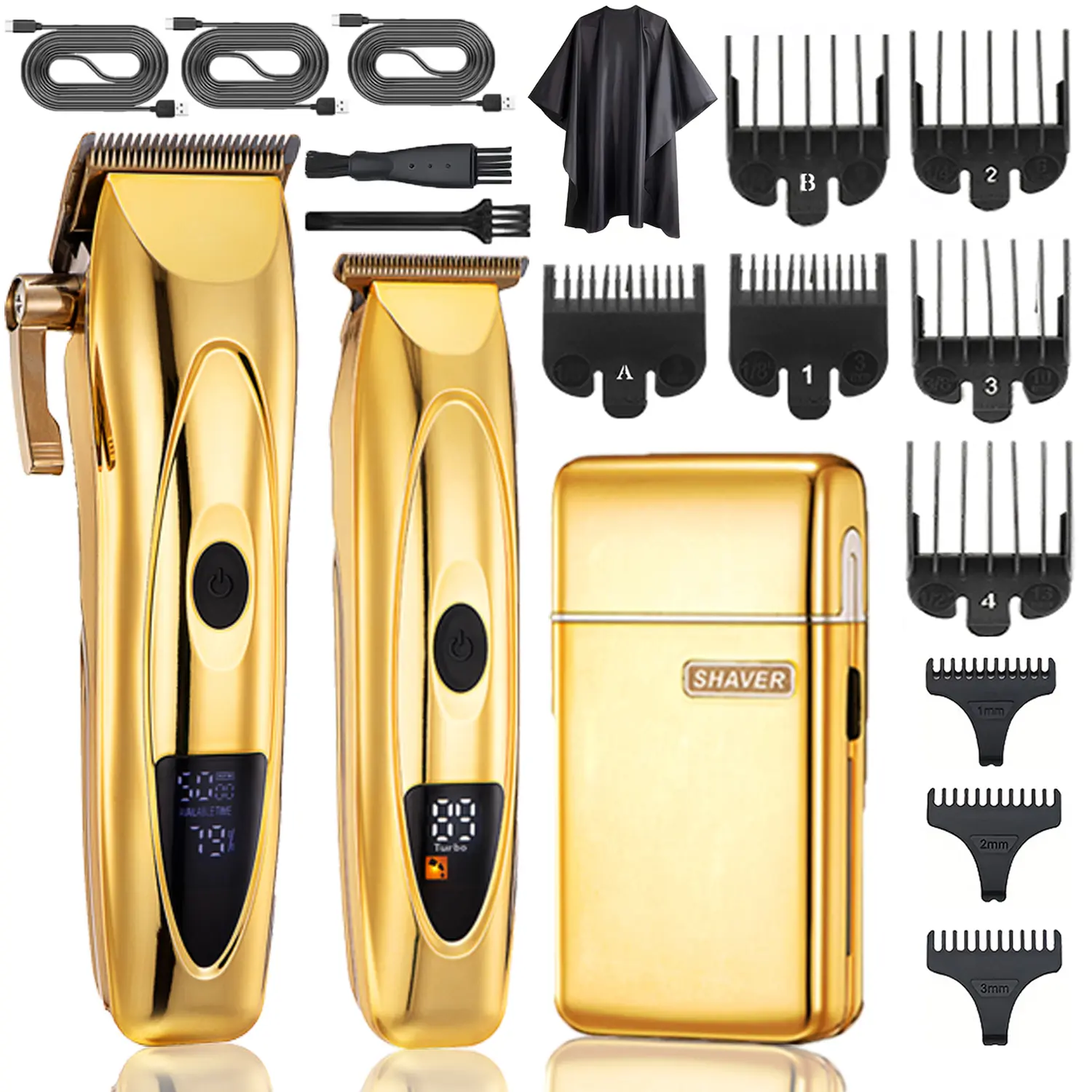 Professional Barber Clippers & T-Blade Beard Trimmer Set, Cordless Men's Grooming Kit with Stainless Steel Blade, 1500mAh Rechargeable Portable for At-Home Haircuts & All Hair Types
