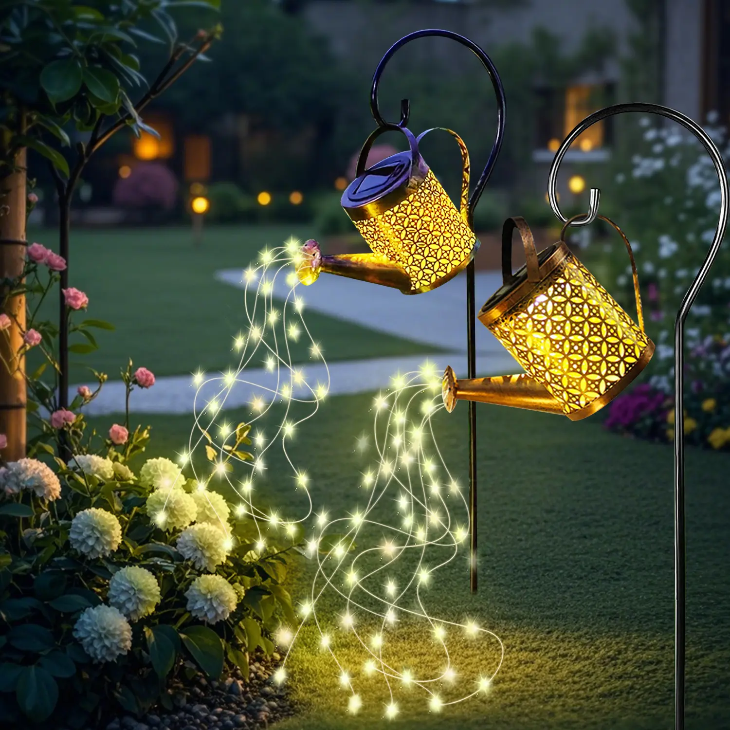 Vintage Copper Finish Solar Outdoor Kettle Light - 1Pc LED Waterfall Ambient Glow Solar Decorative Lamp, Auto On/Off Dusk-to-Dawn, Long-Lasting Battery, IP44 Waterproof, Ideal for Garden, Patio Decor, Unique Holiday Gift, Solar Decorative Lamps