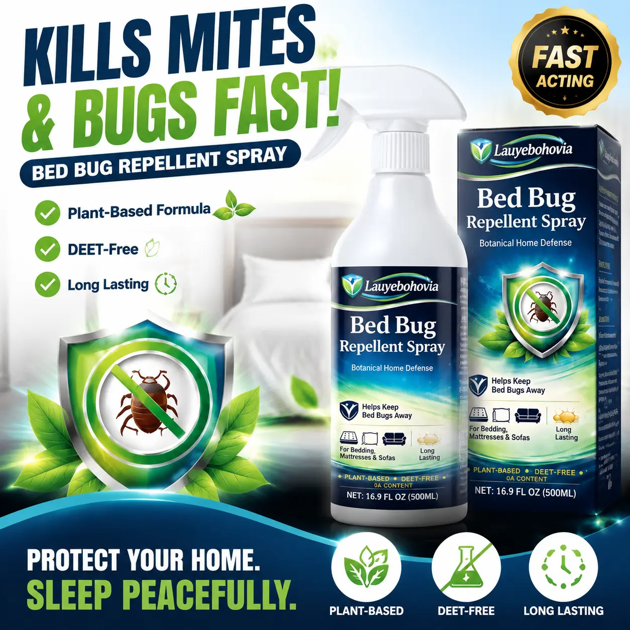 2-in-1 Anti-Dust Mite Mattress Cleaner Spray & Disinfectant, 16.9 fl oz (500ml) Household Cleaning Products for Bedding, Home Care Supplies All Purpose Spray Pest Control Supply