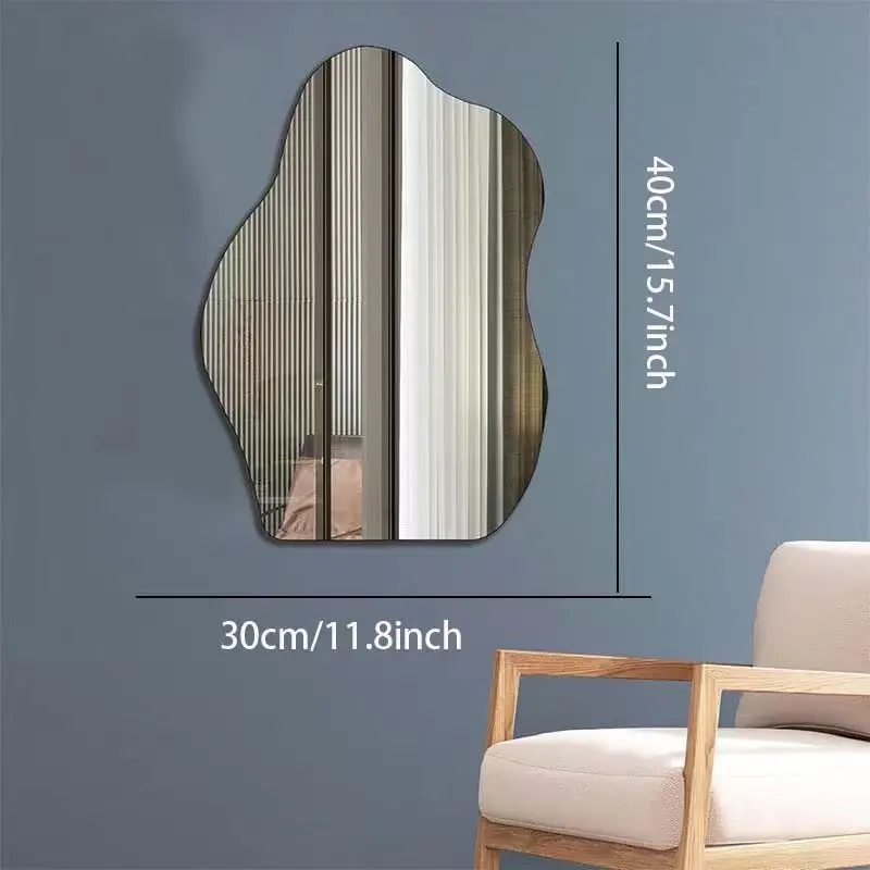 summerwins Irregular Glass-Surface Wall-Mounted Mirror - Modern Home Decor Accessory, Bathroom Mirror, Aesthetic Room Decor for Clean Open Space Living Room (Home Supplies), Home Accessory