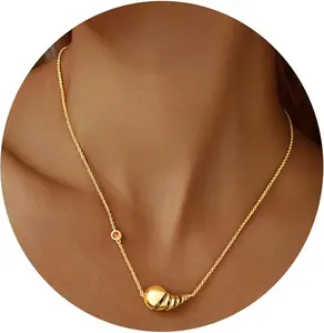 Cicy Bell Women's 18k Gold Plated Conch Pendant Necklace with Rhinestones Hypoallergenic Adjustable Chain 17.7'' with 2'' Extender Fashion Jewelry Gift