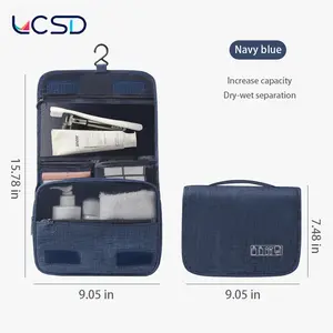 LCSD Travel Puffy Toiletry Makeup Bag Navy Blue Lightweight Large Wide-open TraveBag for Women Puffy Toiletry Bag Organizer withHandle for Accessories Essentials