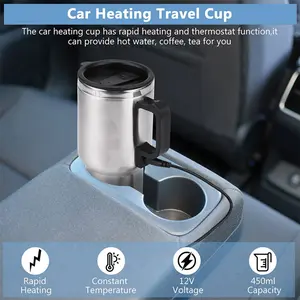 12V 450ml Electric Incar Stainless Steel Travel Heating Cup Coffee Tea Car Cup Mug with Vacuum Insulation & Indicator Light Portable for Road Use Water Bottles Cover Tumbler - Drinkware, Flasks, Car Accessory