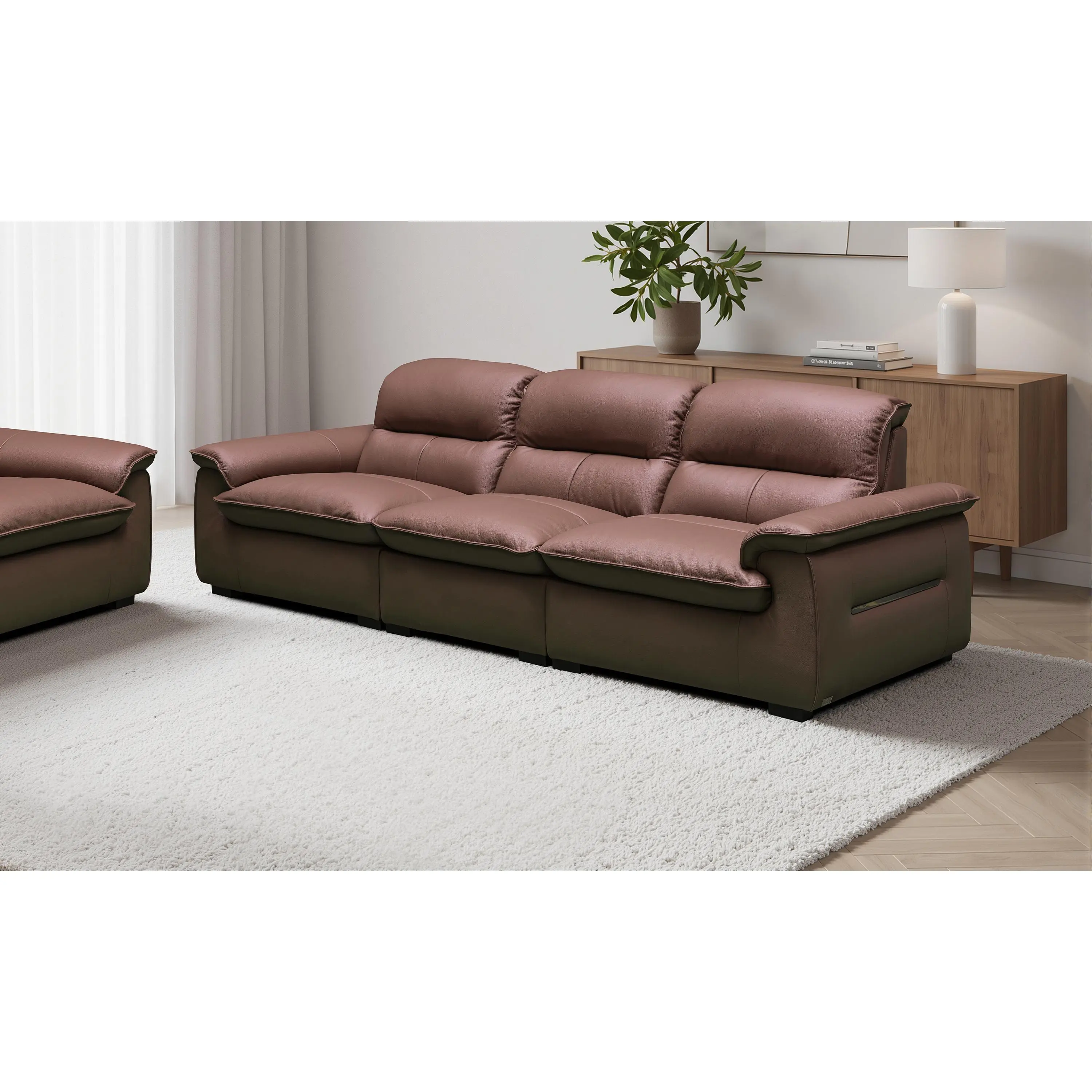 Klaussner Velisse Dark Brown Leather Stationary Sofa with S-Spring Seats