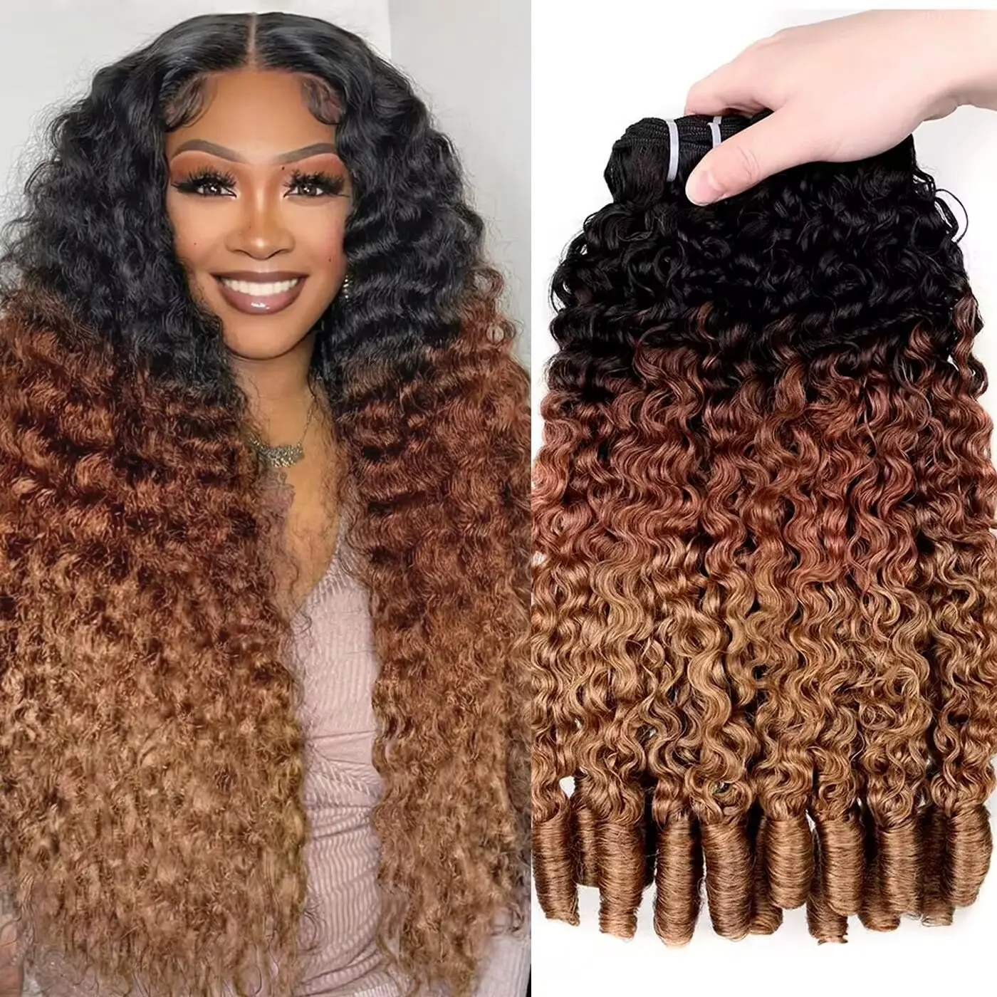 Msgem Hair 16A Burmese Curly Bundles Human Hair Material 100% Human Hair Ombre Blonde Color Burmese Curly with Spiral End Wave Extensions 3 Pcs Lot 4Pcs Lot Burmese Hair #SummerWins#DealsForYouDays#tiktokshopdealsforyoudays