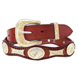Cinto Vaquero Fino Color Cognac con Hebilla de Metal Grabada – Moda Charra Premium