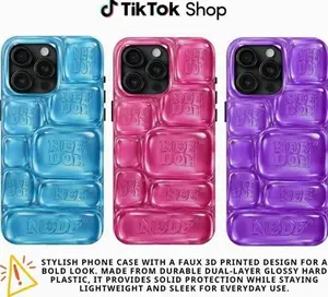 NeeDohS Cool Crush Ice Cube Phone Case, 3D Visual Printed Graphic Hard Phone Cover, Anxiety Sensory Play Blue 17 Air Pro Max