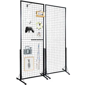 VEVOR 2' x 5.6' Grid Wall Panels Tower,  , 2 Packs Wire Gridwall Display Racks with T-Base Floorstanding, Double Side Gridwall Panels for Art Craft Shows, Retail Display with Extra Clips and Hooks
