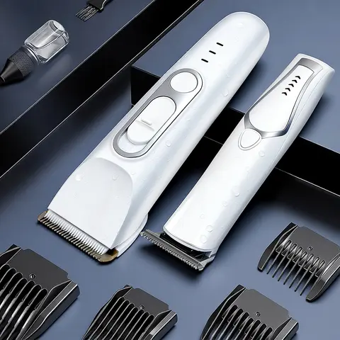 Electric Pet Grooming Clippers - 3-in-1 Functional Set Grooming Trimming Tool, 2 Trimmers, 15 Accessories, Positioning Combs, 5800 RPM High-Speed Motor, Rechargeable Battery, Durable Plastic Body, Waterproof, Paw-Trim Ready for Beauty or Hair Care