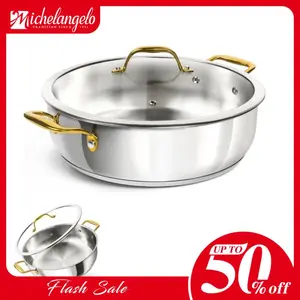 Michelangelo 7 Quart Stainless Steel Pan with Lid Large Saute Pan Deep Frying Dishwasher & Oven Safe All Cooktops Compatible 7 Quart Capacity Cookware Induction