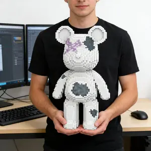 Multicolor Crystal Broken Bear Building Block Set Bricks, 3D Model Assembly Animal Character Decor, Halloween Indoor Decoration Gift