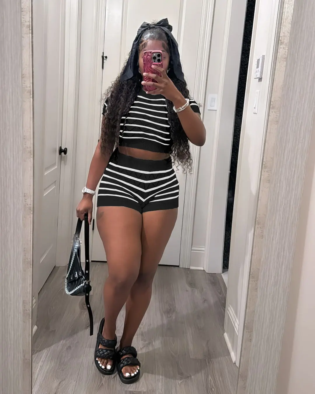 USBOUTIQUE CHIC Women‘s 2026 Spring Knit Two Piece Set Short Sleeve Top & High Waist Shorts Sweater Outfit