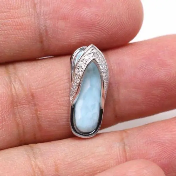 Natural Dominican Larimar CZ Gemstones Necklace Natural Dominican Larimar CZ Gemstones Necklace