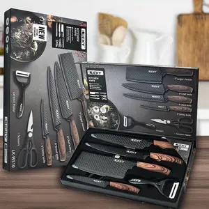 Professional 6 Kitchen Knife Set, Chef's Knife, Slicing Knife, Scraper And Scissors, High Carbon Stainless Steel Super Sharp, with Anti-stick Ergonomic Wooden Handle, Chef's Knife Set, Suitable for Family Travel, Gift Box Set