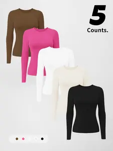 Women's Compression Training Long Sleeve Yoga Shirt, Moisture-Wicking Fabric, Round Neck Design, Suitable for Sports & Outdoor Activities, Athletic Yoga Tops