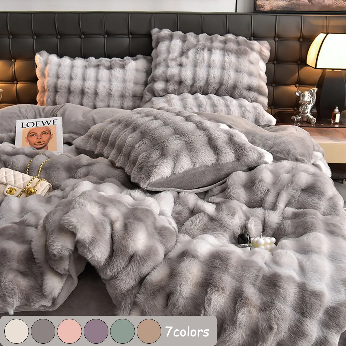 Luxurious Soft Rabbit Fur Bedding Set, Soft Bedding Sets, High-Quality Warm All-Seasons Coverlet, Includes 1 Fitted Sheet + 2 Pillowcases, Suitable for Bedroom/sofa/dormitory, Comfy Bed Sets