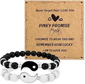 Magnetic Heart Bracelets for Couples Gift, Matching Couple Bracelets for Boyfriend Girlfriend Jewelry, His and Hers Yin Yang Long Distance Relationship Bracelet as Birthday Gifts for Her