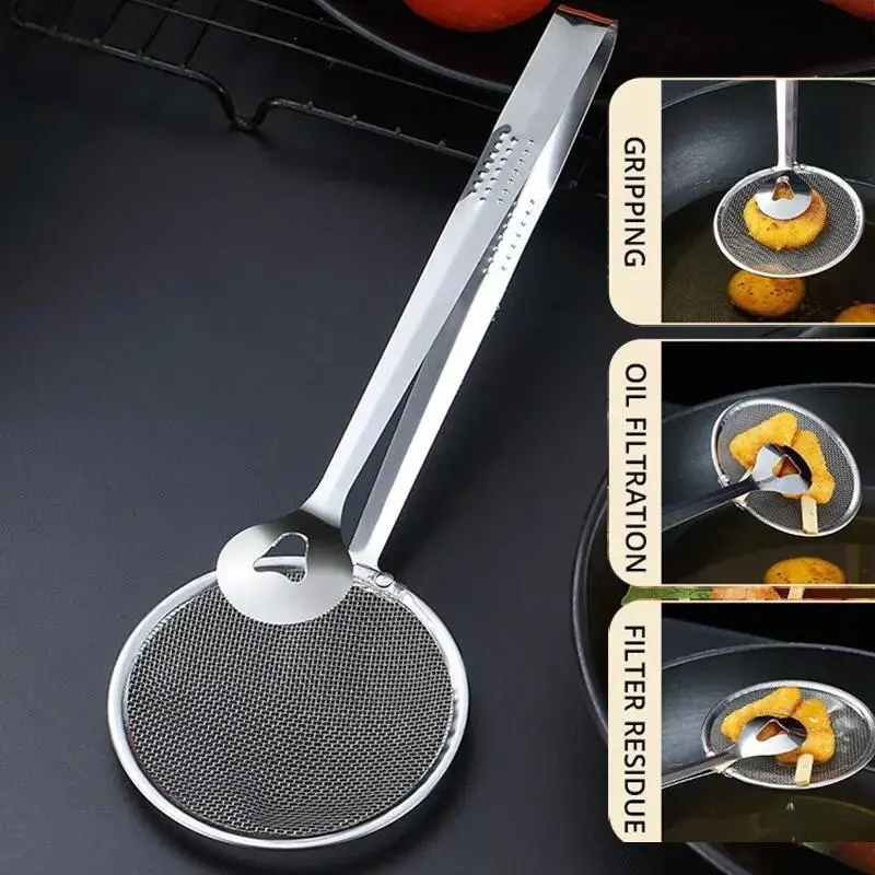 1pc Stainless Steel Handheld Multi-functional Creative Filter Spoon Clip Colander Oil-Frying Clip Fried Chicken Kitchen Utensils Accessories
