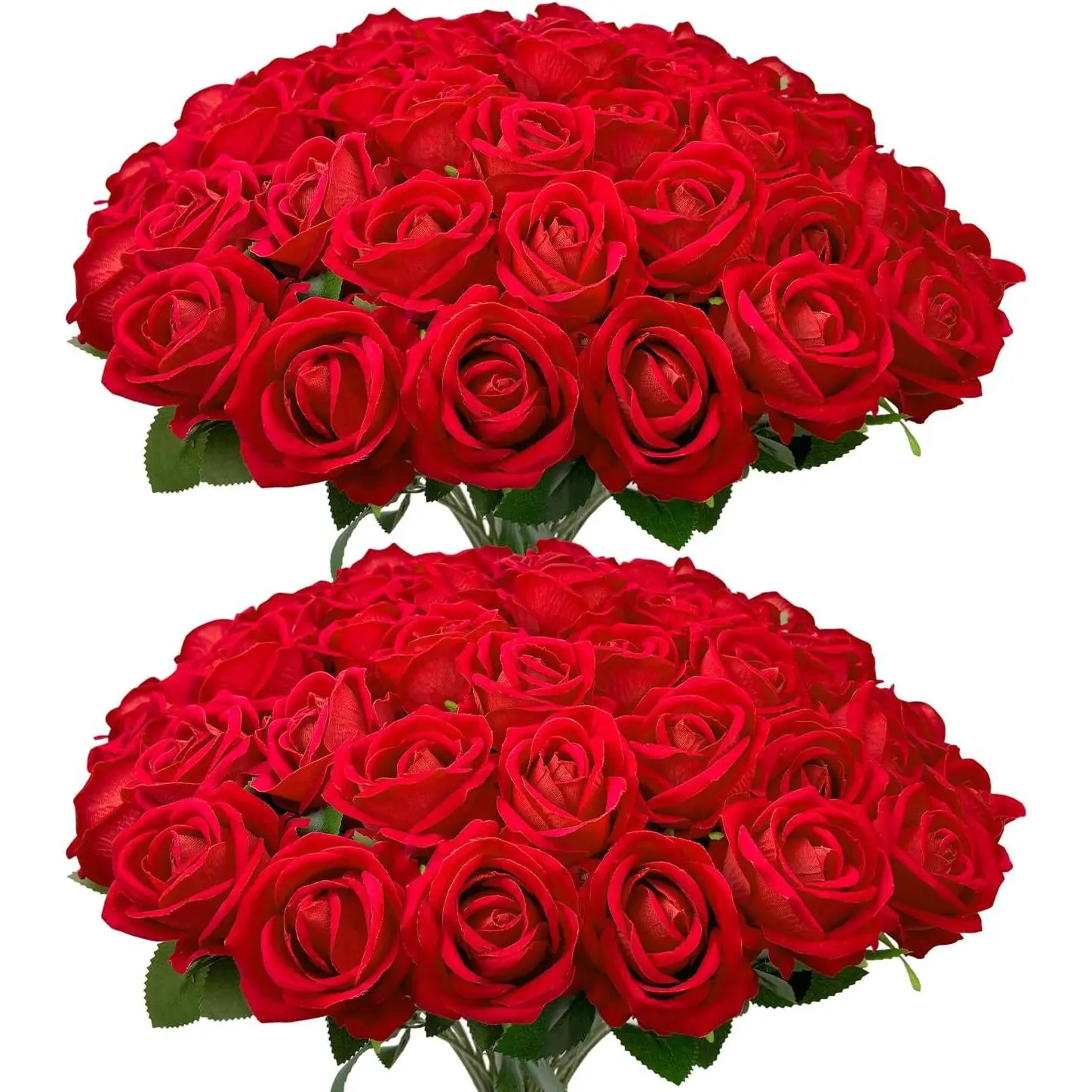 QUNWREATH Decorative Artificial Flowers, 12/24/48 PCS Fake Velvet Silk Red Roses with Long Stems, Realistic Bouquet for Wedding Centerpieces & Home Table Decor, Artificial Artificial Flowers
