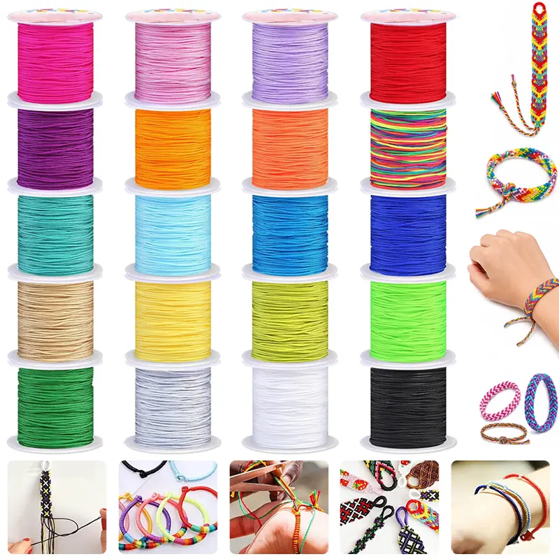 Nylon String for Bracelets, 20 Rolls Chinese Knotting Cord Nylon Beading Thread, Braided Bracelets, Beading, Necklaces, Macrame Craft, Wind Chime, Jewelry Making ﻿