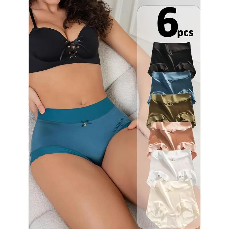 Womens Mid-Rise Underwear Seamless Waisted Briefs SilkyStretch No Show Breathable Full Coverage Ladies Panties 6Pack period knickers gift with meaning innersy woman solid color high waist brief waisted panty