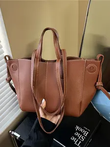 New Vintage Minimalist Light Brown Leather Tote Bag Drawstring Purse with Double Handles and Drawstring Adjustment Perfect for Daily Commutes, Dates, and Casual Outings Adjustable Crossbody Bag