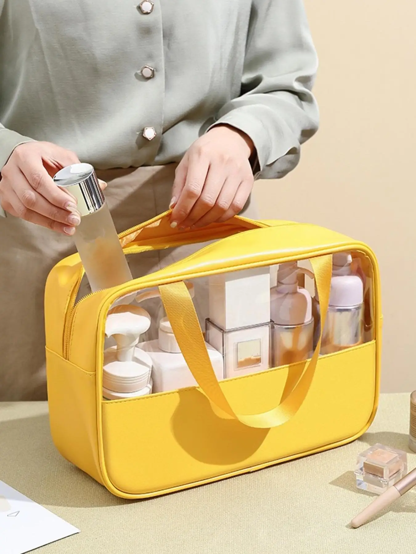 Fashion Clear Zipper Cosmetic Bag, 2024 New Style Casual Travel Toiletry Bag, Beach Play Waterproof Organizer for Summer Vacation Beach, Unisex