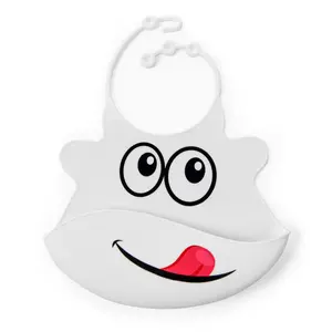 Primo Passi Soft Silicone Baby Bib with Scoop - 100% Food Grade, Adjustable Neck, Mess-Free, Waterproof, Flexible & Eco-Friendly, White Face