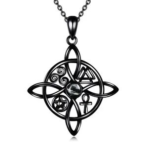 Witches Knot Pendant Necklace 925 Sterling Silver Celtic Cross Witch Jewelry Amulet Gifts for Women