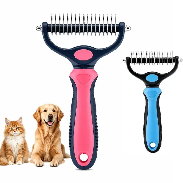 Pet Grooming Brush-Double Sided Hurtless Shedding and Dematting Undercoat Rake Comb for Dogs and Cats, No More Nasty Shedding or Flying Hair