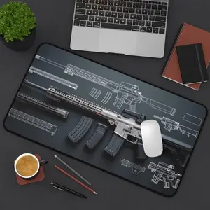 [New Gaming Gear - Sale Up To 35%] Tactical Gun Blueprint Desk Mat, Rifle Schematic Design, Military Style Mouse Pad, FPS Gamer Desk Decor