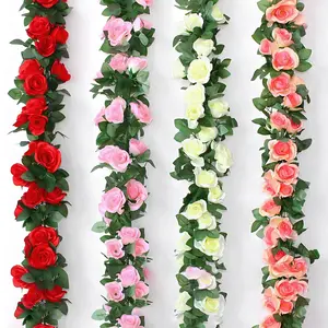 Artificial Silk Rose Flowers Ivy Garland for Wedding Home Decoration Indoor Ceiling Decoration
