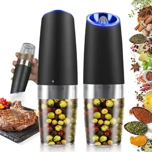 Black Friday - Gravity Electric Pepper and Salt Grinder Set, Adjustable,Battery Powered with LED Light,Black,Kitchen Seasoning Utensils Spice