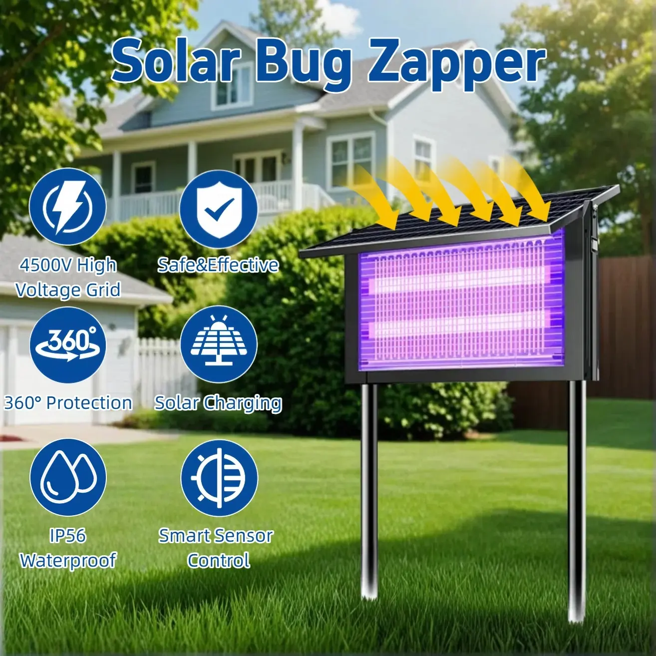 Father's Day Gift Taztir Solar Powered Mosquito Zapper with 10FT Extension Cord  Waterproof Outdoor Bug Zapper & Fly Trap. Perfect for Garden, Patio & Camping