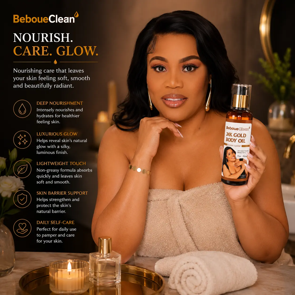 24K Gold Peptide Body Oil for Soft, Smooth & Hydrated Skin | Daily Moisturizing Body Oil | 200ml