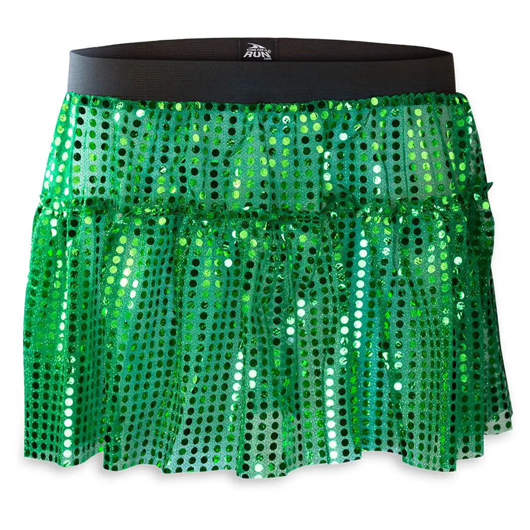 Women's Lightweight Glitter Sequined Dance Running Skirt - Green, for Adult Running, Race & Fun Sports & Outdoor Dancewear, Adults