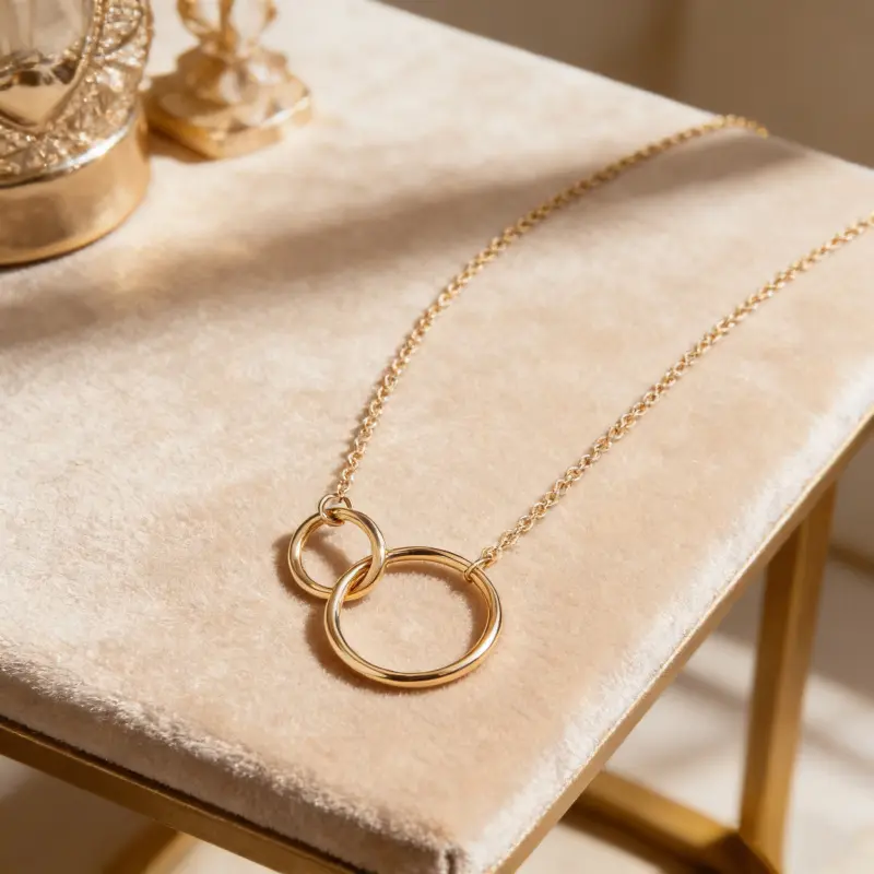 Women's Interlocked Rose Gold Double Hoop Necklace - Adjustable Chain, Dainty Minimalist Pendant, Chain Jewelry Necklaces, Everyday Accessory, Birthday Gift Valentine's Day Anniversary Costume Jewelry, Dainty Fashion Jewelry