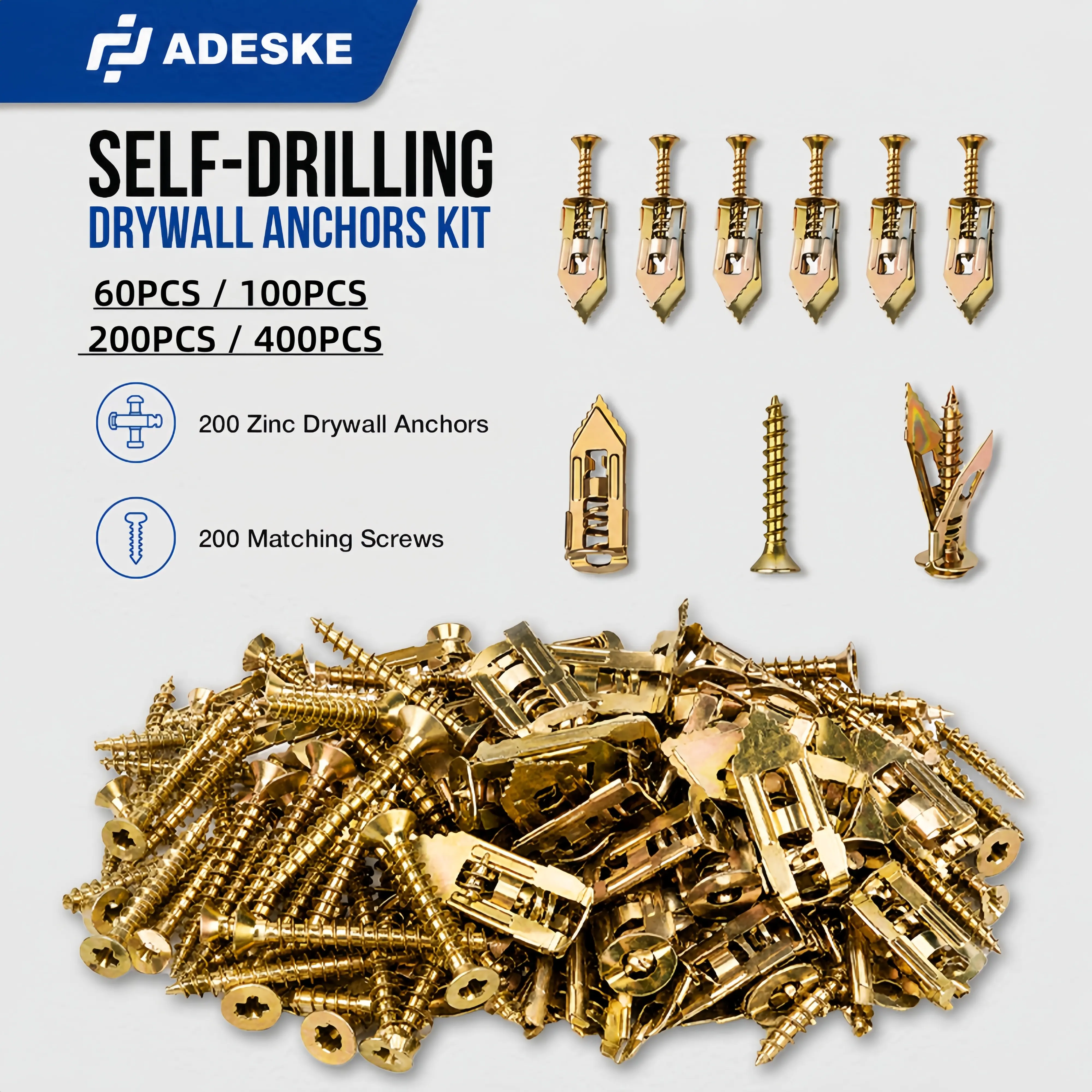 400 heavy-duty galvanized gypsum board anchors, no pre-drilling required, rust-proof wall fasteners, for home wall decoration, home improvement.