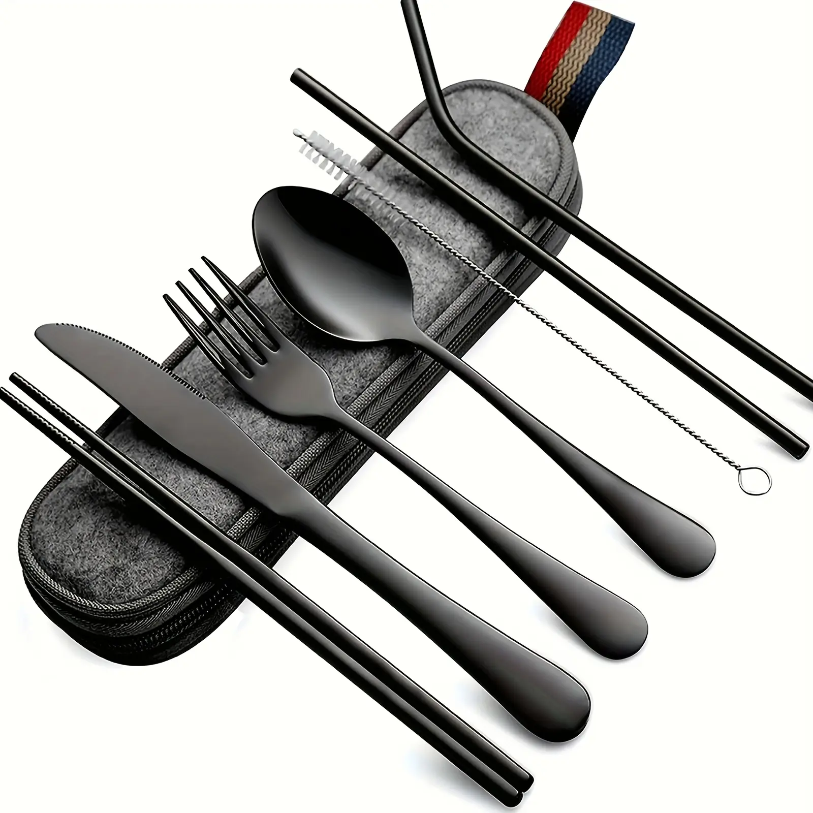 8-Piece Stainless Steel Portable Utensils Set, Travel Camping Cutlery with Knife, Fork, Spoon, Chopsticks, Cleaning Brush, Straws and Portable Case, Home & Festive Party Supplies Flatware, Eight Pieces summerwins,summerwins