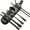 7-Piece Stainless Steel Portable Utensils Set, Travel Camping Cutlery with Knife, Fork, Spoon, Chopsticks, Cleaning Brush, Straws and Portable Case, Home & Festive Party Supplies Flatware, Eight Pieces summerwins pan pots and pans set,sohochic
