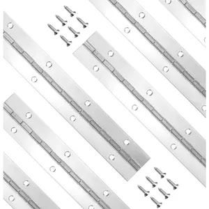6 Pack Silver Continuous & Piano Hinges, 1.2" Open Width X 0.04" Thickness X 8'' Heavy Duty Piano Hinge with Hole Polished Stainless Hinge for Boats Cabinets Storage Box Door Cases with 48 Screws